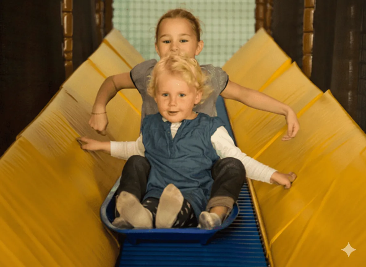 Deux filles glissant sur un toboggan